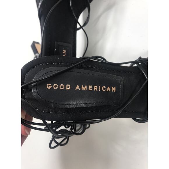 Good American Women's 8 Neoprene Strappy Silhouette High Heels Black Ankle Wrap - Picture 6 of 8